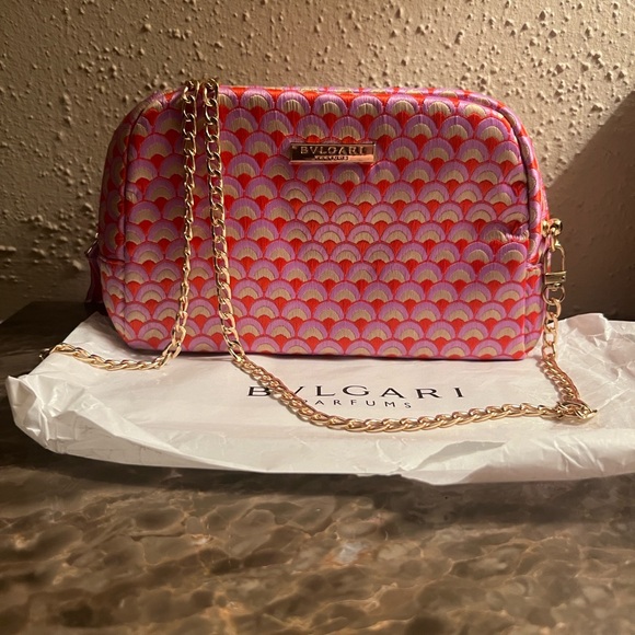 Bvlgari Pink Patterned Cosmetic Bag W/ Crossbody - Picture 2 of 6